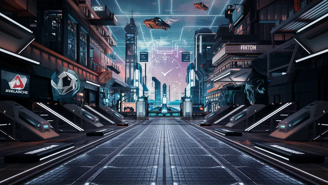 Digital art reflecting high-performance blockchain technologies of Avalanche and Fantom in modern design